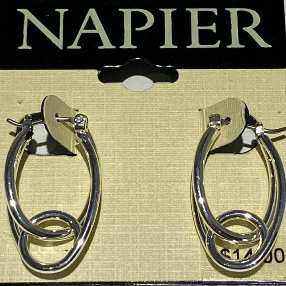 Napier Silver Tone Oval Twist Beyonce Selena Twisted Fun Earrings Friend Gift